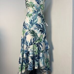 Adelyn Rae White Dress with Blue & Green Brushstroke Print